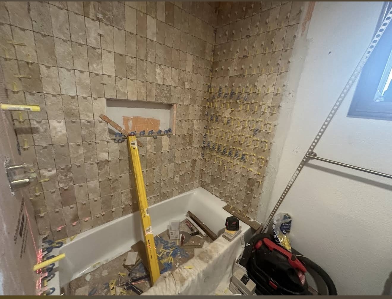 Tile installation in progress